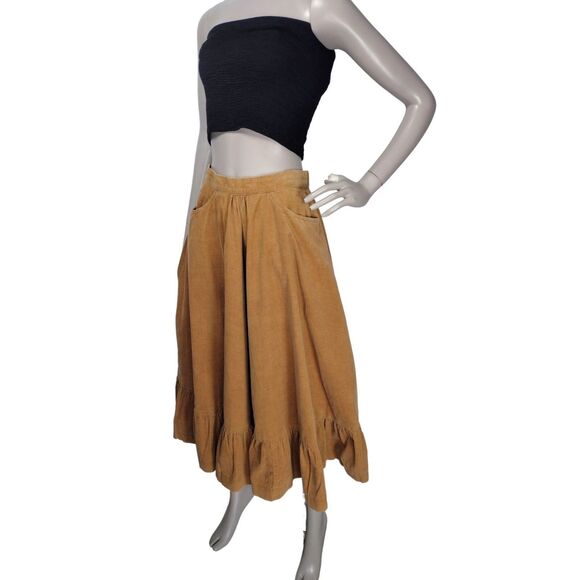 Vintage 70s Corduroy High-Waist Boho Western Equestrian Full Tiered Midi Skirt - Picture 4 of 11